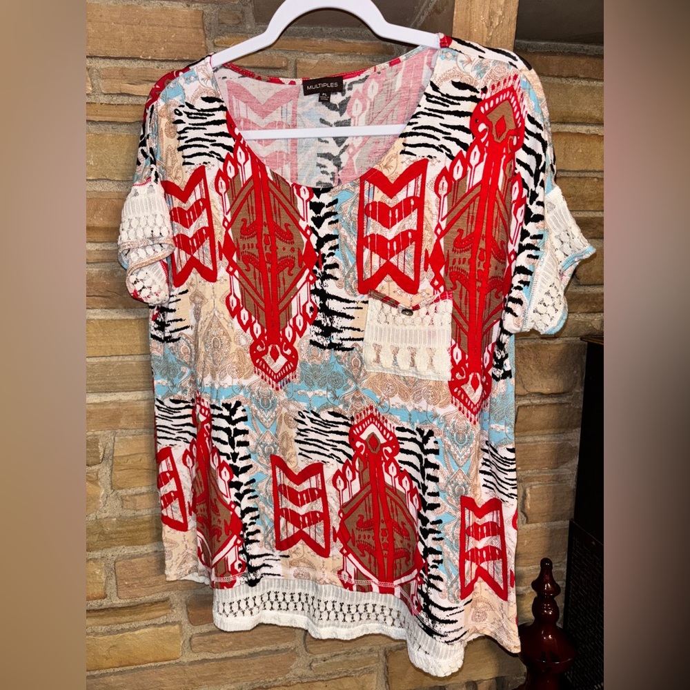 Multiples Women's Top Size PL,‎ Short Sleeve, Print Casual